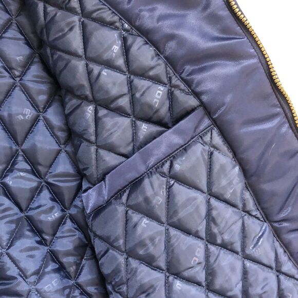 Y2K ROCAWEAR Vintage Bomber Varsity Jacket Quilted Lining Blue Gold Nylon - Picture 13 of 15